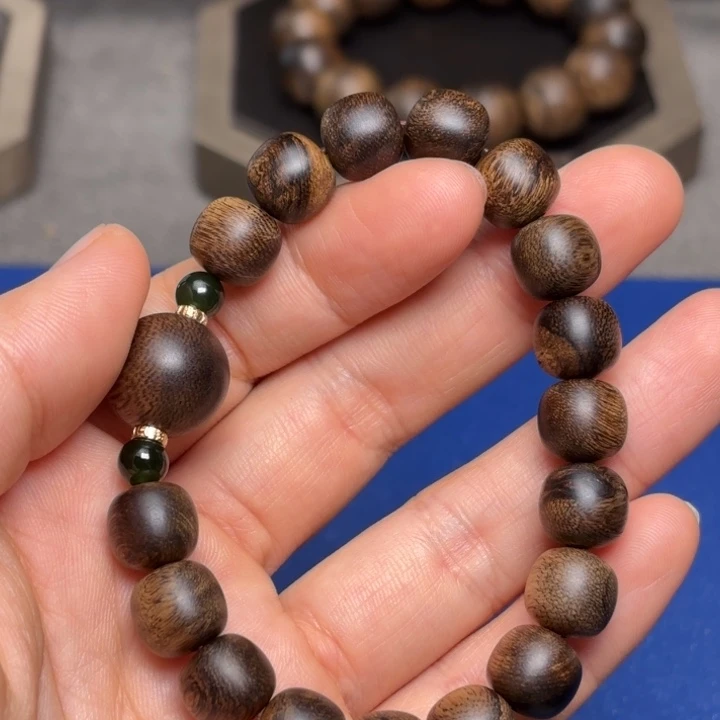 手串沉香越南芽庄白棋楠瘤疤1.0➕绿棋瘤疤单珠1.5