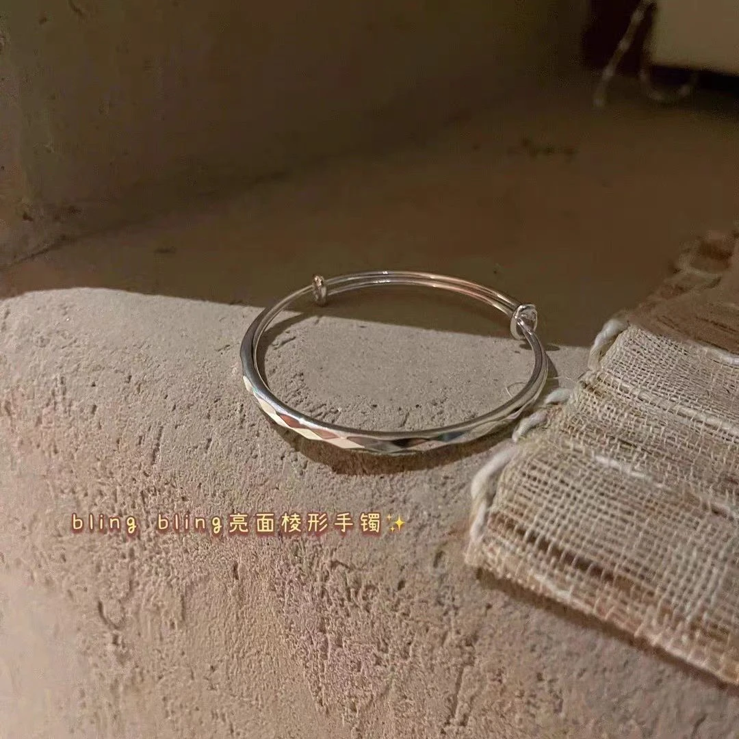 足银手镯  足银s9999 菱形推拉手镯