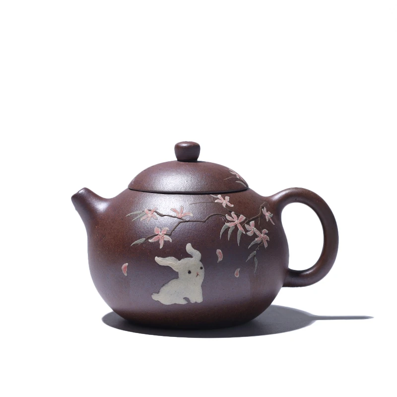 大吉羊柴烧 宜兴紫砂壶茶壶 原矿紫砂皎兔望月140ml庄泽明