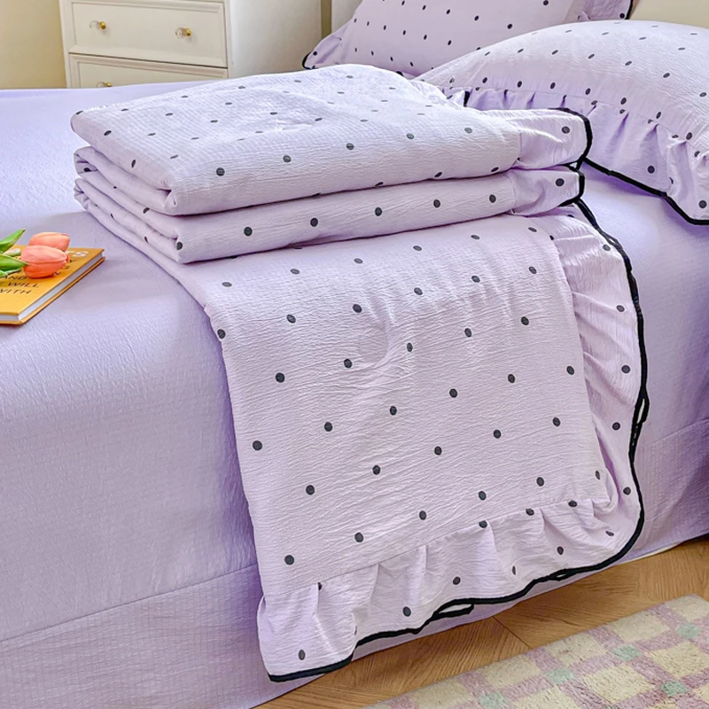 花边款小清新双层纱夏凉被床单四件套夏季空调被单人可机洗薄被子