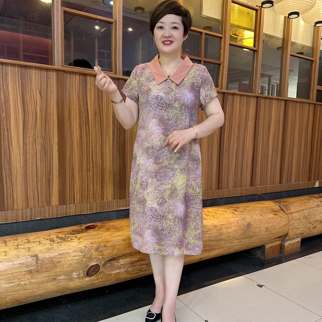宽松提花薄款娃娃领洋气连衣裙2025新款信号机女装休闲气质连衣裙