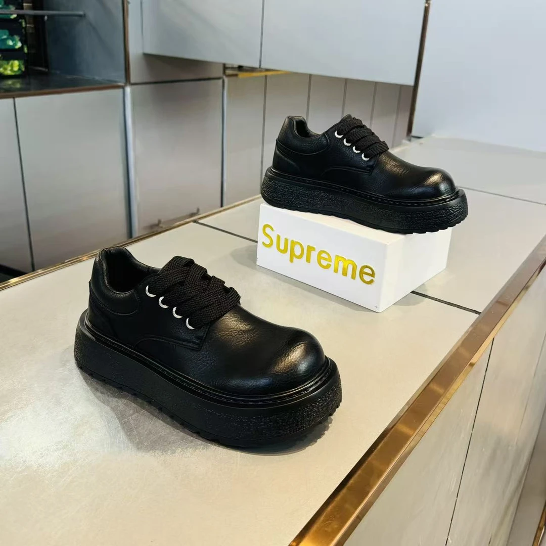 11-368男士冬季大头皮鞋松糕底增高英伦风简约舒适时尚系带休闲鞋