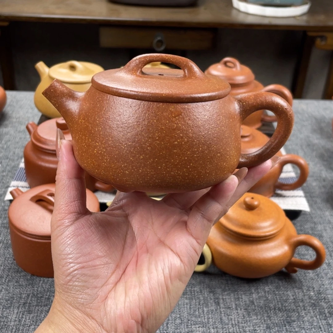茶壶紫砂红降坡宽口石瓢全手16目240