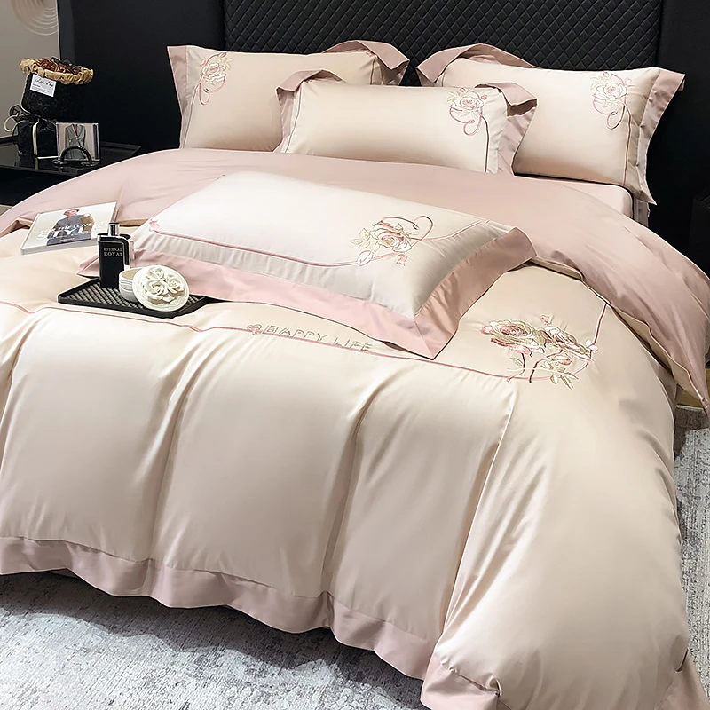 富安娜轻奢高档120支纯棉新疆长绒棉绣花刺绣工艺系列亲肤四件套