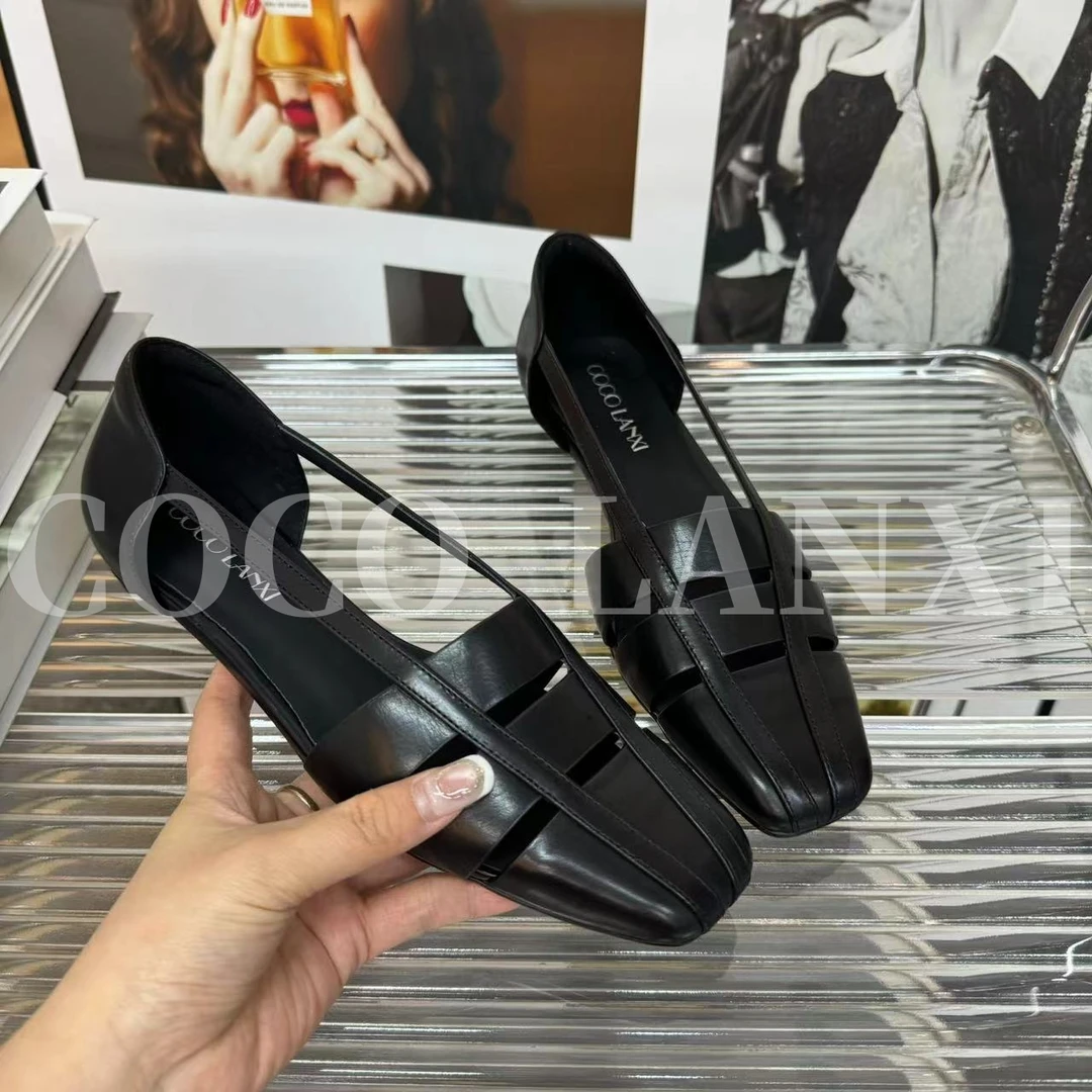 【COCO LANXI】时尚百搭女士黑色方头跟鞋浅口气质小单鞋25DX330LX