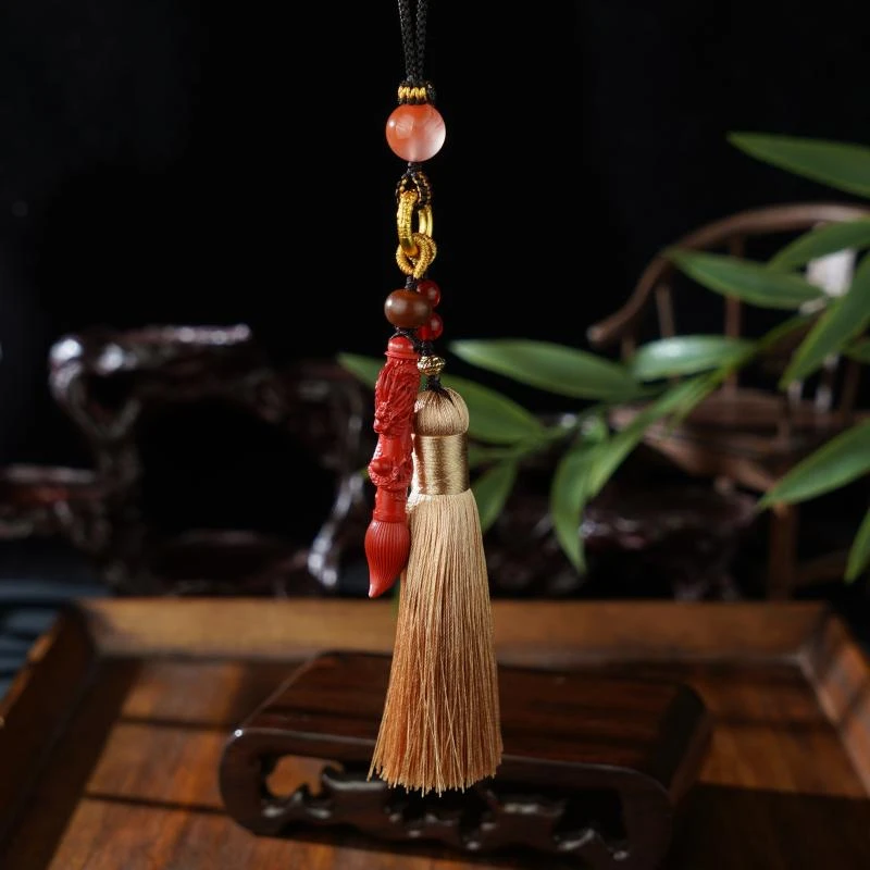 含辰砂工艺品【香掌柜】朱砂文昌笔挂件（发一件）