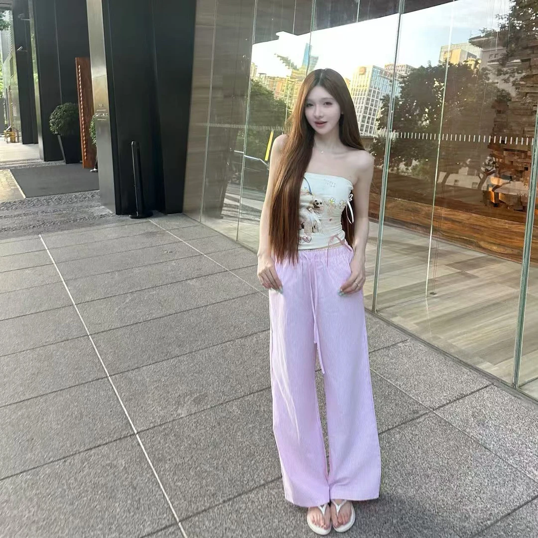 舟舟jojo【粉雾日落】夏季休闲长裤宽松阔腿裤