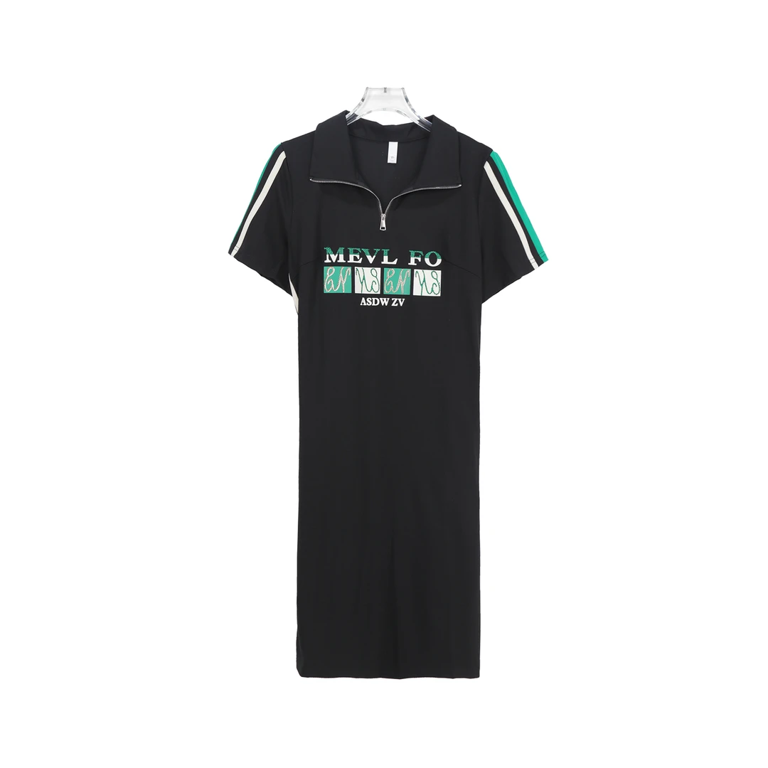 X26568【休闲时尚】夏季短袖半拉链立领T恤裙休闲时尚显瘦连衣裙4x