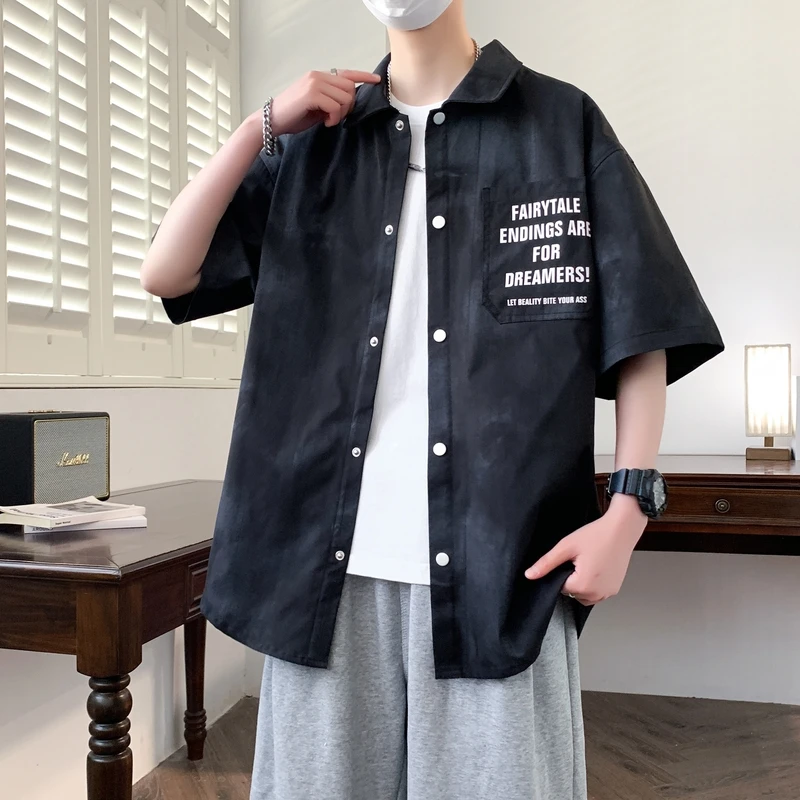 男士新款短袖衬衣夏季韩版潮流修身休闲透气衬衫加肥加大码上衣