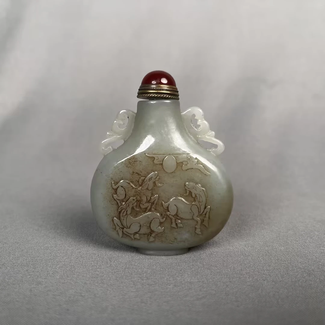 清雕刻三羊开泰纹鼻烟壶NY027571