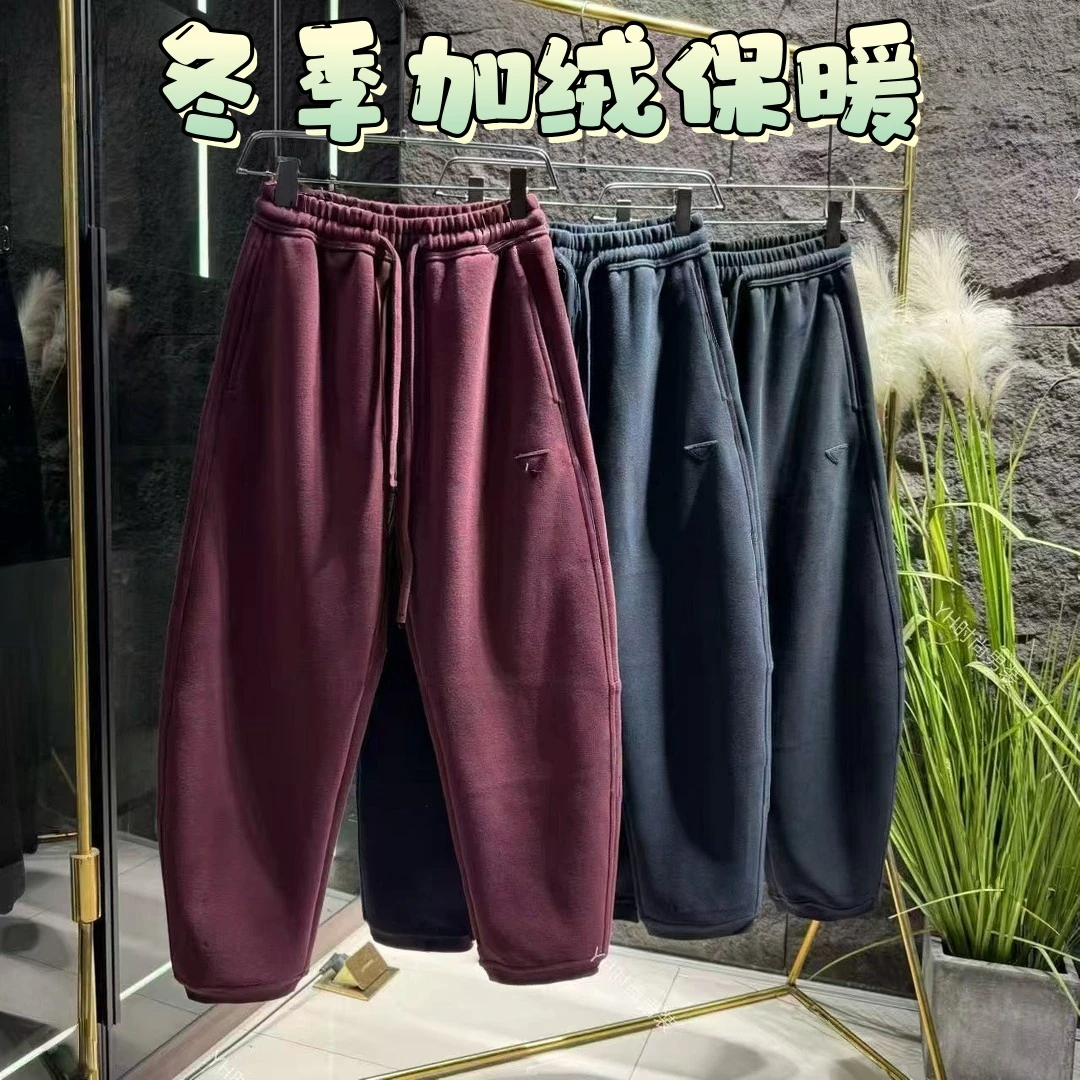 秋冬新款时尚潮牌纯色简约百搭痞帅重磅磨毛休闲裤宽松男士长裤