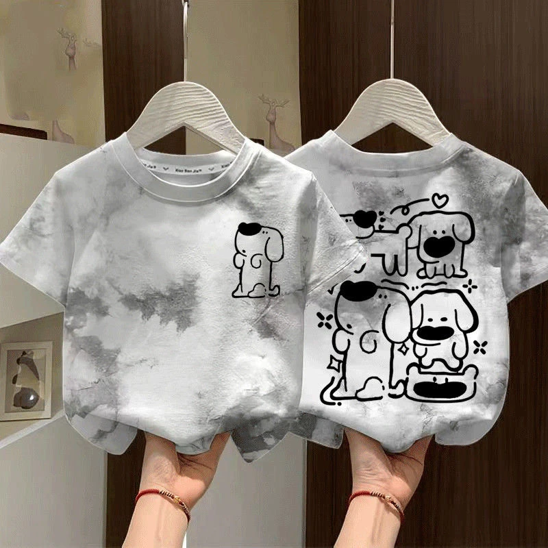 男童扎染纯棉T恤短袖夏季新款中大童男孩夏装潮牌帅气宽松上衣t潮