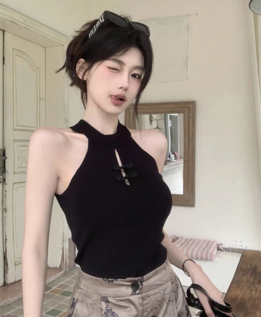 直接拍｜105斤以下｜夏季新中式盘扣挂脖针织吊带女款修身内搭外穿