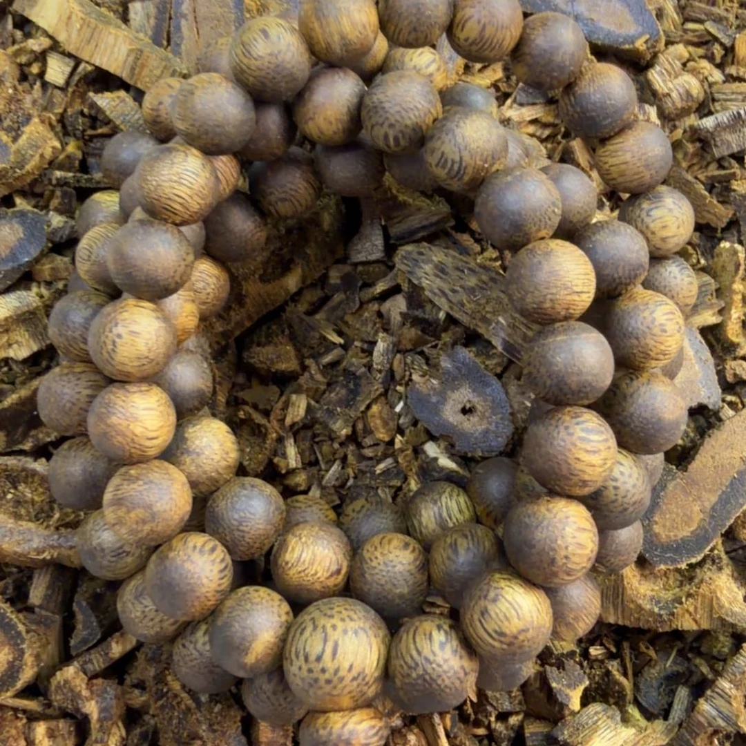 沉香碎屑沉香0.8莺歌绿奇圆珠多圈25克