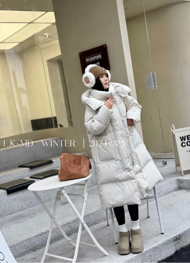 90白鸭绒长款纽扣连帽羽绒服YKS-066