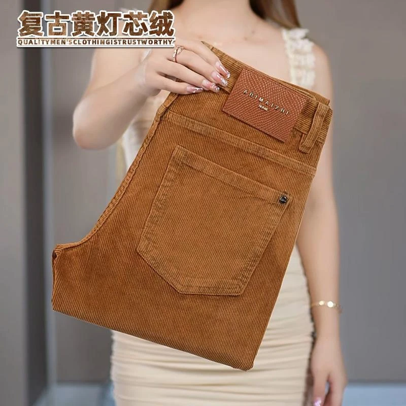 复古黄灯芯绒男士牛仔裤秋冬新款修身小直筒高级感休闲长裤子男款