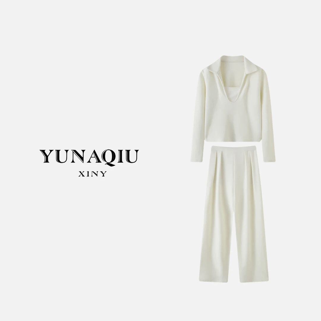 YUNAQIU-气质高腰时尚休闲百搭春季简约设计师套装-9571