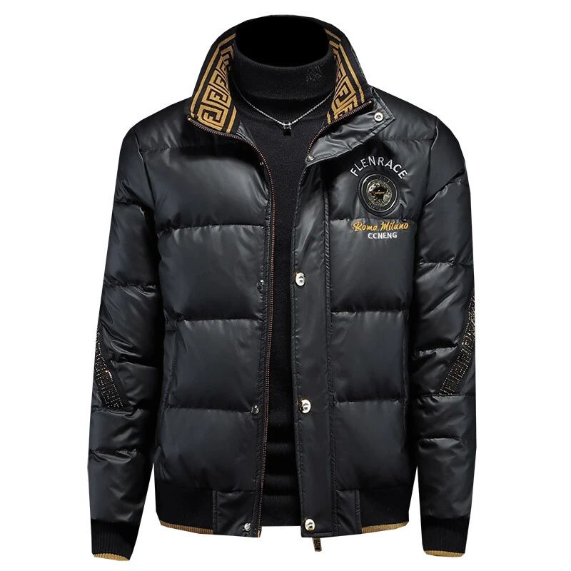 罗尔基那斯时尚冬季白鸭绒亮面羽绒服男士外套潮牌高端轻奢短款