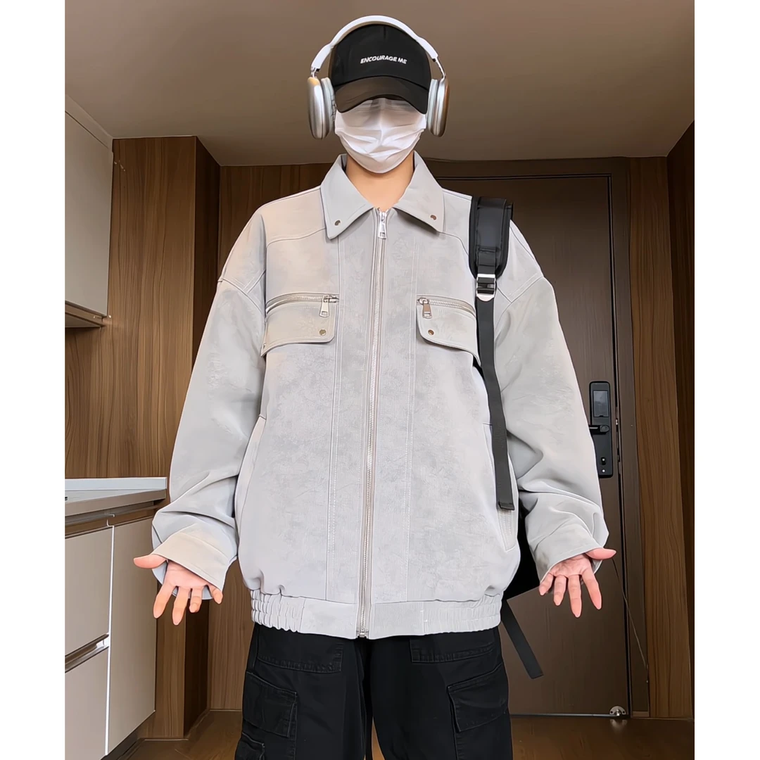 K•WEH2025新款美式复古皮夹克外套休闲男痞帅宽松情侣外套潮百搭