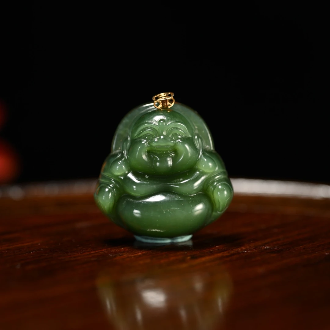 lot8815 2512050006和田玉碧玉弥勒佛挂件/保利