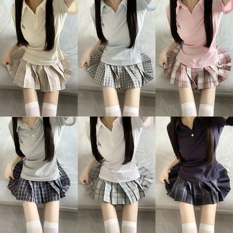 空栗鼠丸原创jk收腰polo衫日系校供感多色T恤百搭运动款jk短袖夏