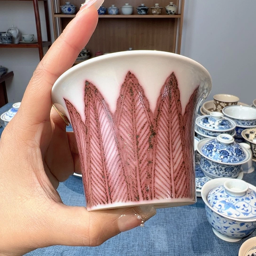 福利盖碗芭蕉叶釉里红