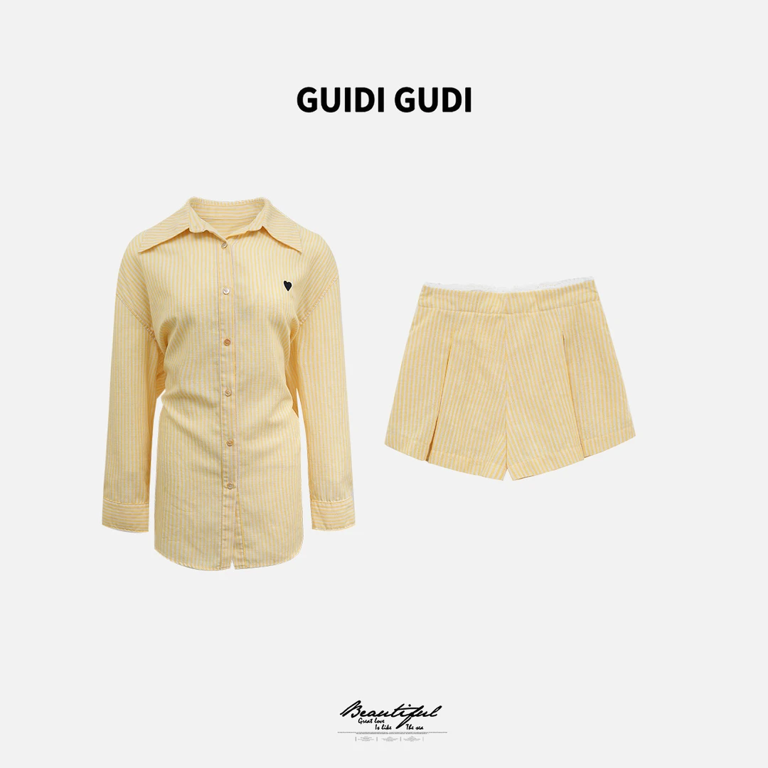 GUIDI GUDI【存在】黄加蓝两件套衬衫短裤套装