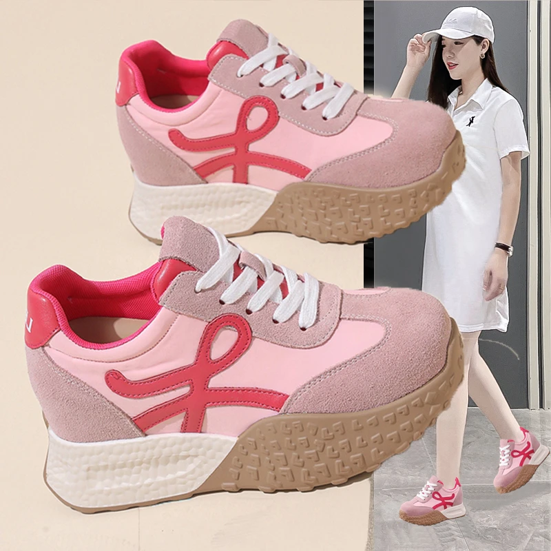内增高7cm阿甘鞋女2025春季新款百搭爆款小个子厚底休闲德训鞋女