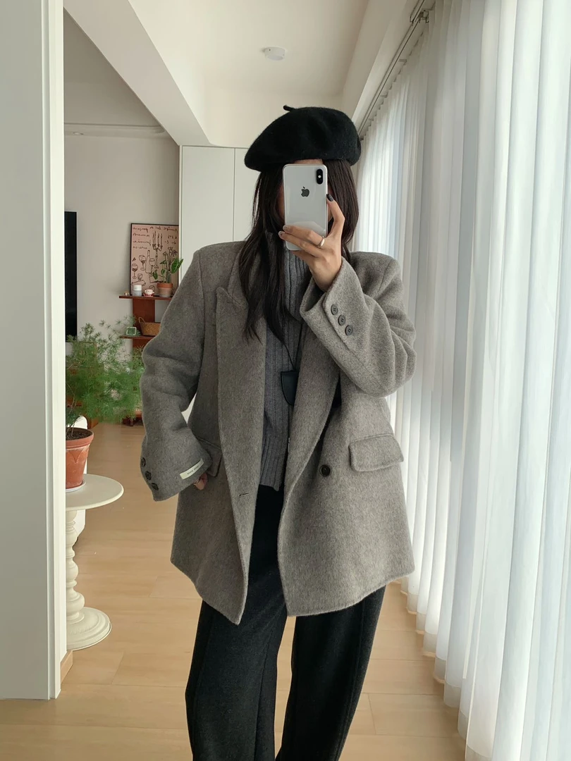 2025秋冬新款双面羊毛大衣女加厚短款韩版宽松小西装绵羊毛外套女