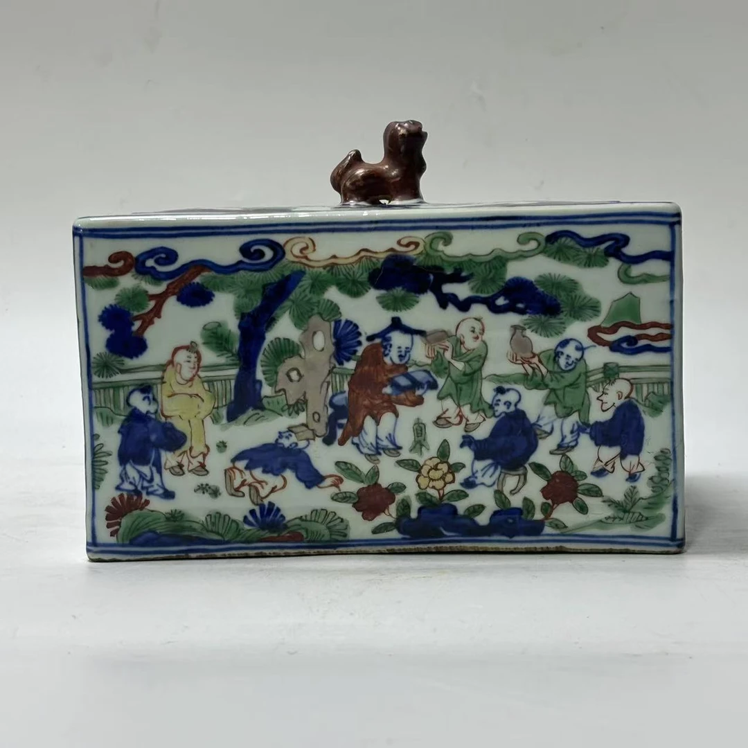 五彩婴戏图四方盖盒JD2501-083