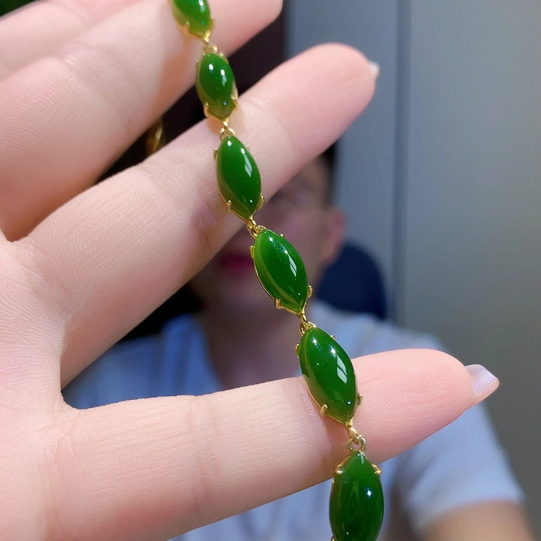 手链银S925镀金镶嵌和田玉（碧玉）