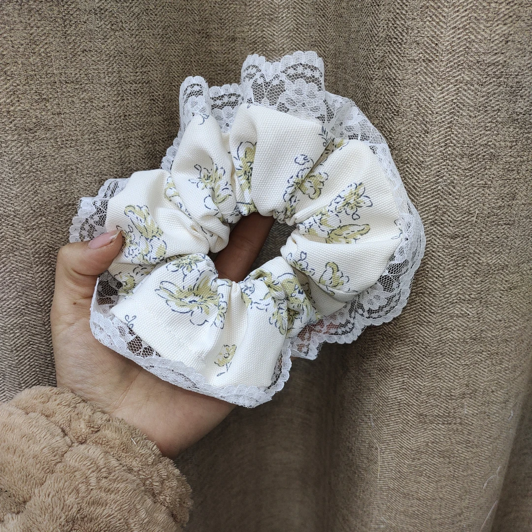 韩系奶蓝蕾丝大肠发圈ins温柔甜妹少女感纯欲风扎马尾头绳发绳