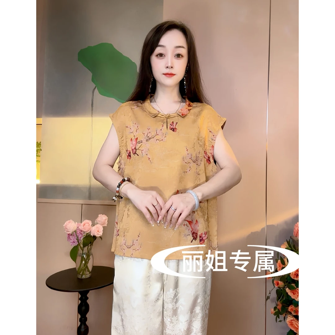 2025新款斜领巾夏季小飞袖清新百搭上衣小衫15299