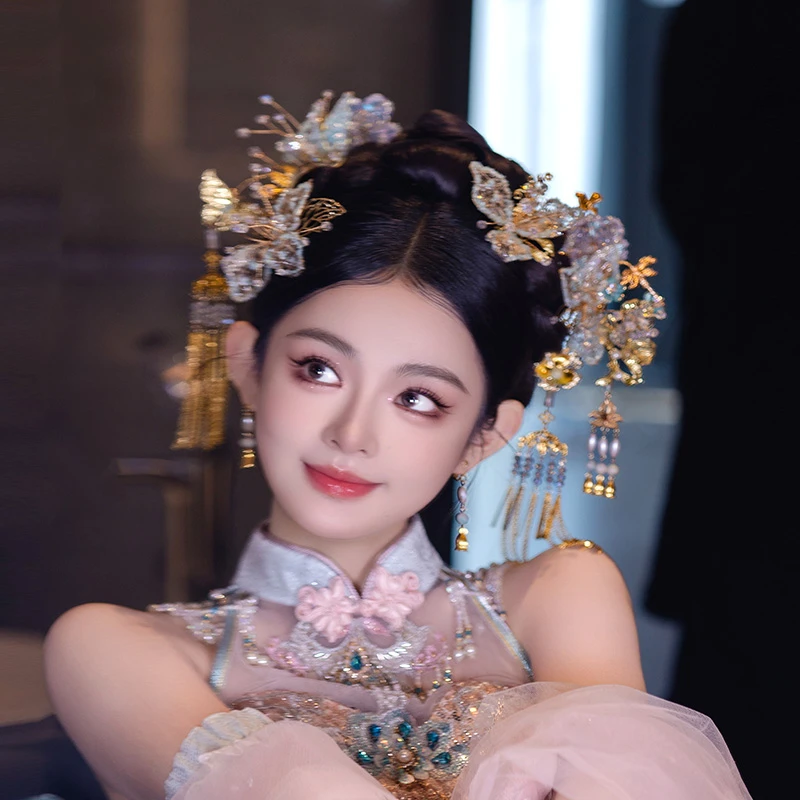 合金婚庆饰品 新娘头饰浅色古风流苏发簪秀禾服减龄发饰品D0368L