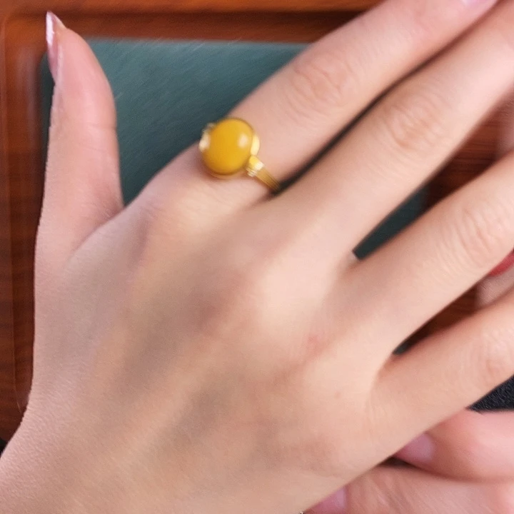 蜜蜡银S925镶嵌戒指戒指