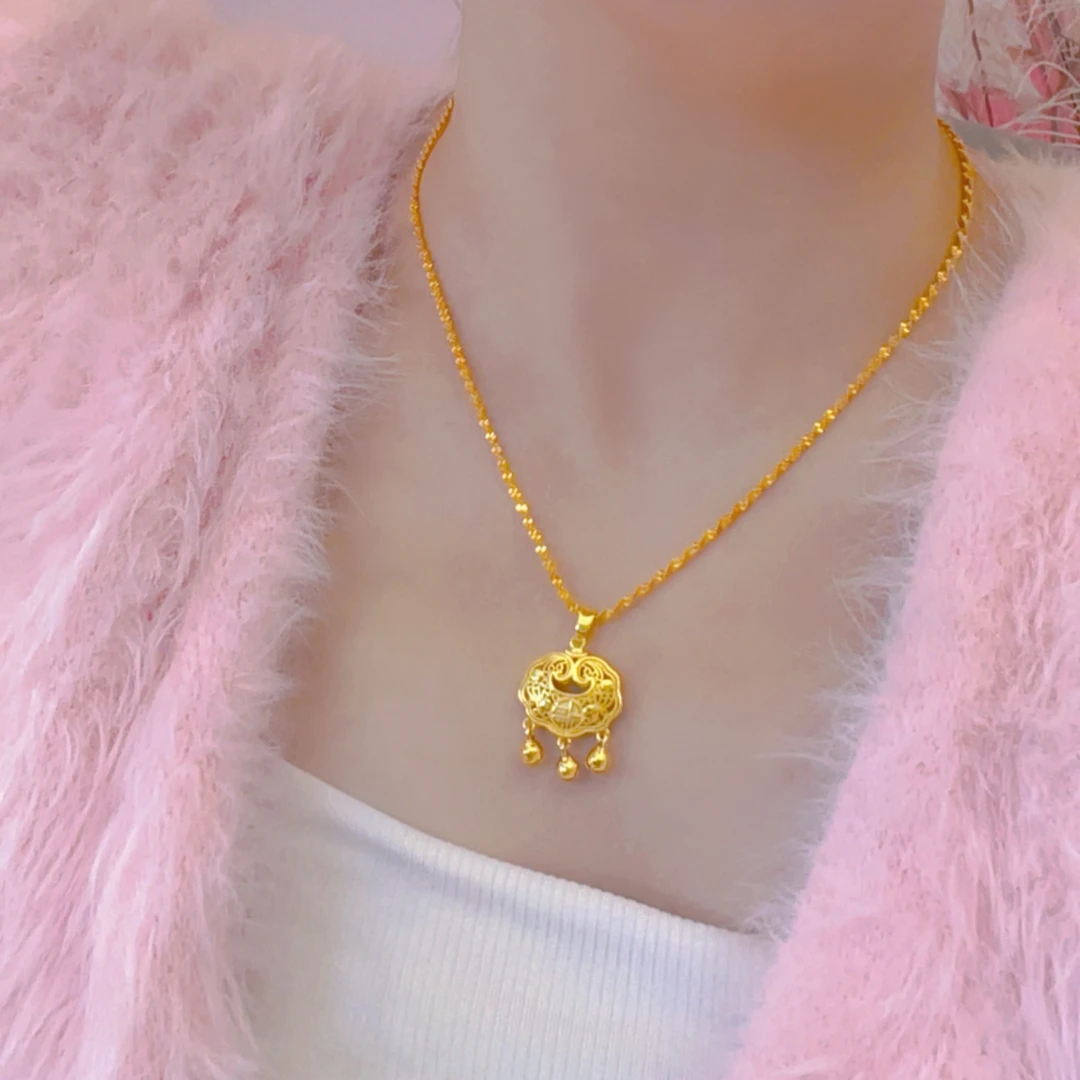 钛钢项链 平安长命福锁项链 M扣 Y