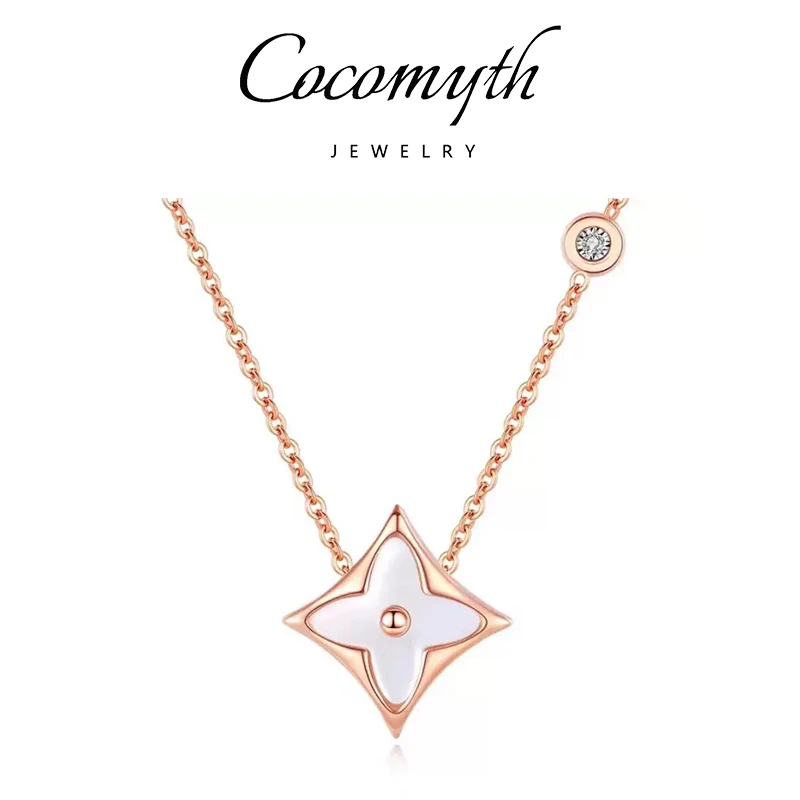 铜合金合成锆石项链  COCOMYTH 白色方形老花项链D579