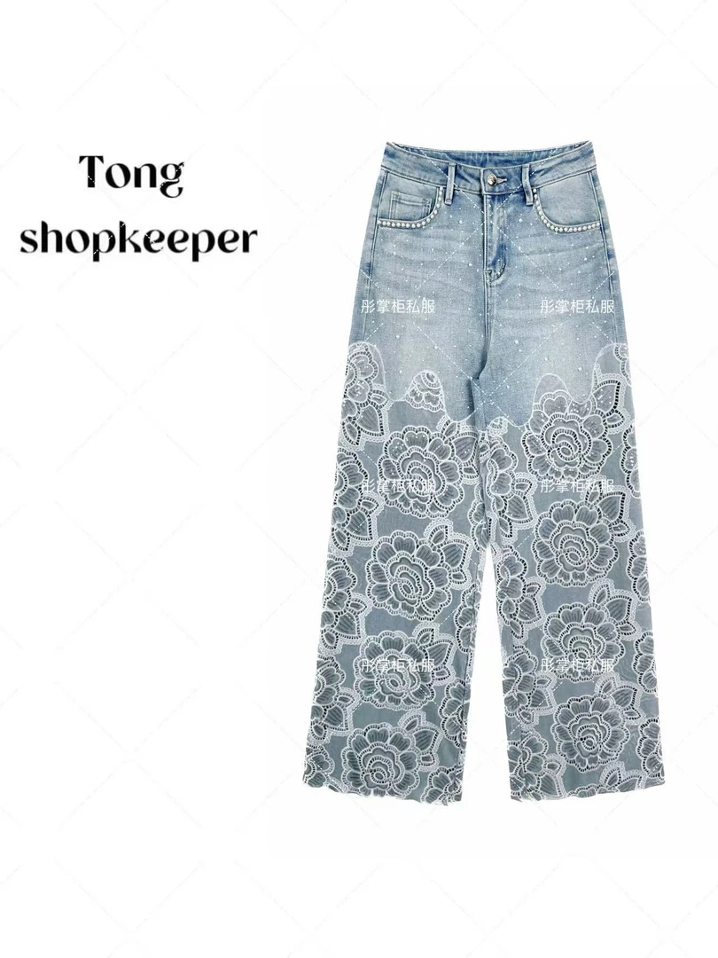 QJ/彤掌柜1681648 春款25重磅钉珠刺绣工艺牡丹花显瘦修身小裤