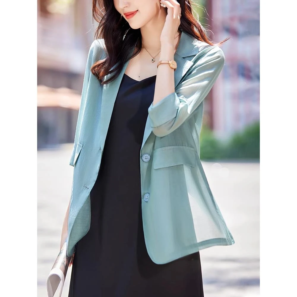 衣气质女士上衣夏季薄款高级休闲雪纺短款西服外套中袖西装洋气裙