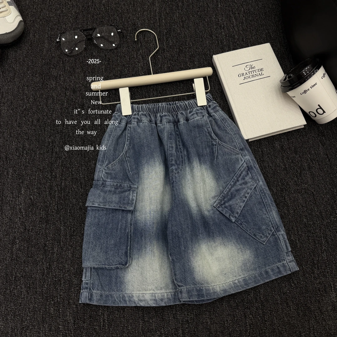 现货-儿童夏季新款牛仔中裤K-5595欧若风穿搭潮酷男女童裤子韩版