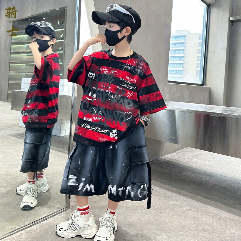 男童夏装套装2025新款中大儿童男孩酷帅气宽松薄款夏季运动潮款酷