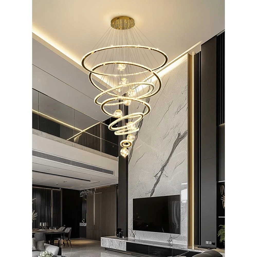 复式楼别墅挑空客厅吊灯复式楼中空大吊灯loft公寓轻奢水晶灯具