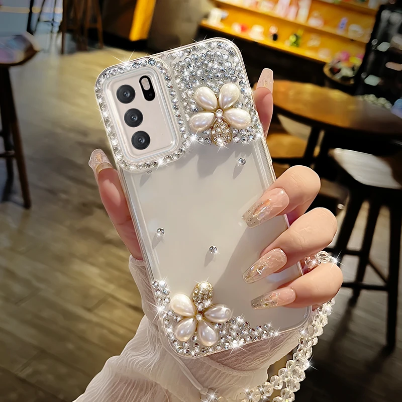闪钻花朵2适用30华为p60手机壳mate50pro透明手链pura70软p40pro+
