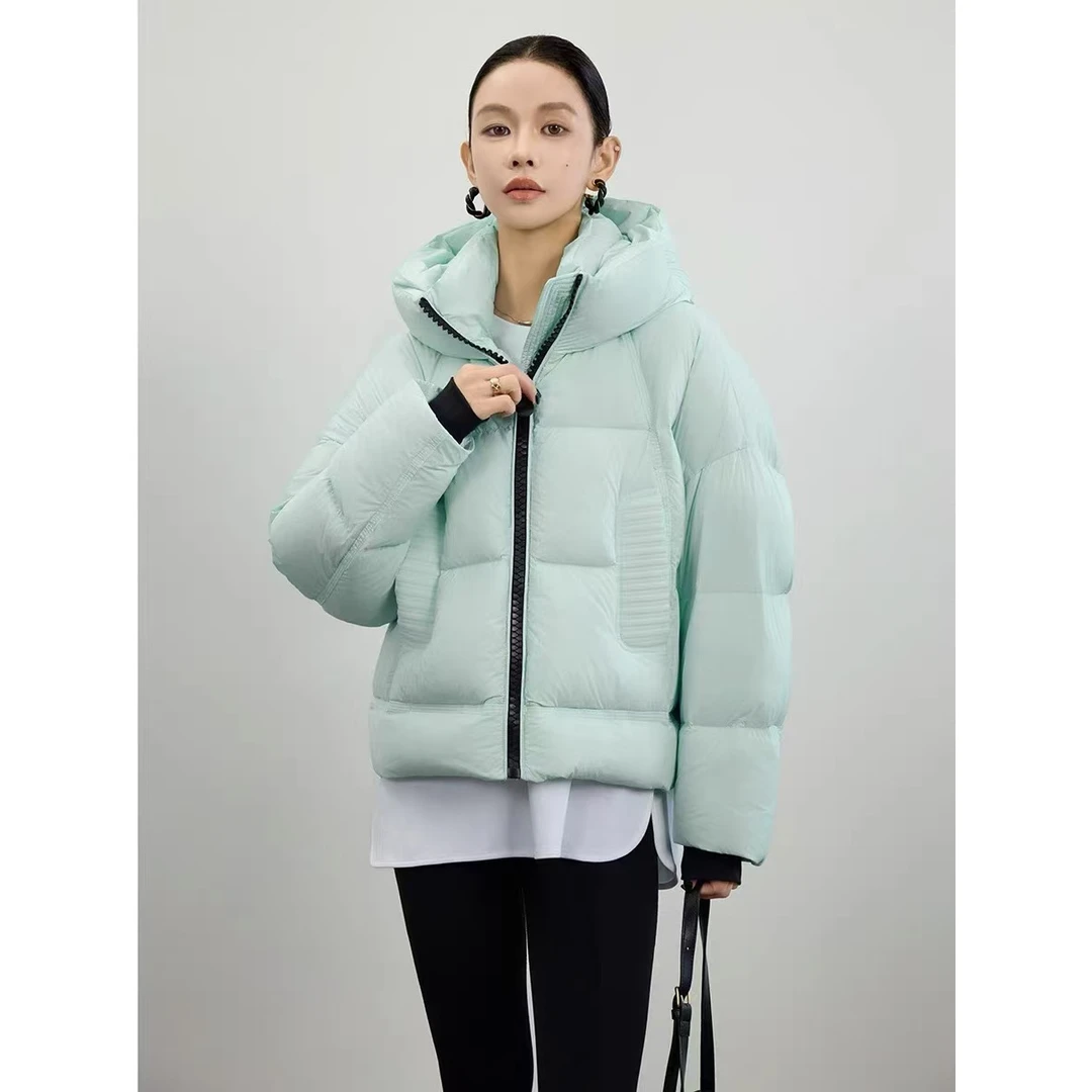 JUNJJ【花季少女】95鸭绒气质百搭高领连帽保暖御寒轻盈羽绒服女