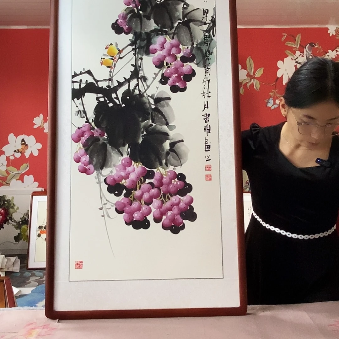 国画手写手绘国画作品带框包邮62✖️122