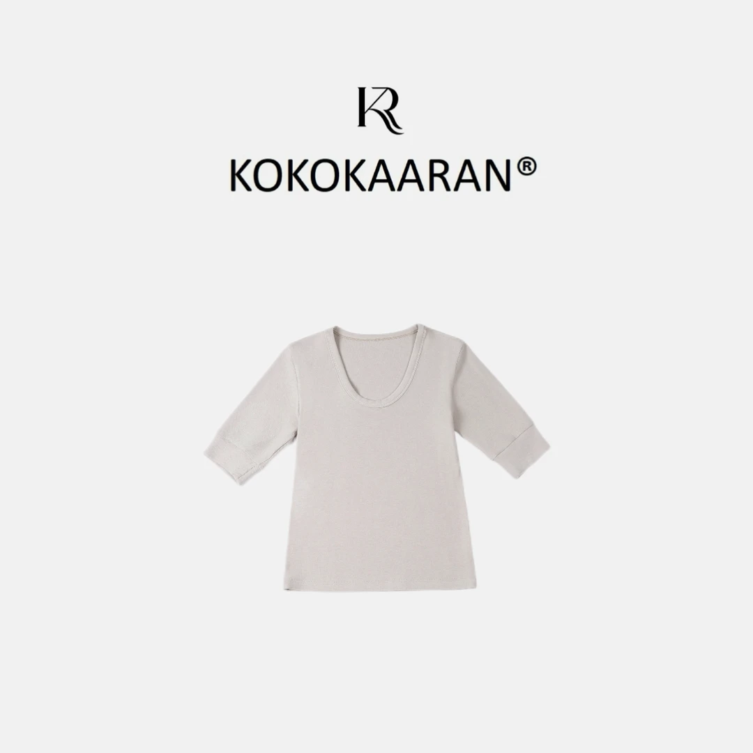 kokokaaran/可可咔伦【莱赛尔混纺】U领简约街头风女士T恤SH250563