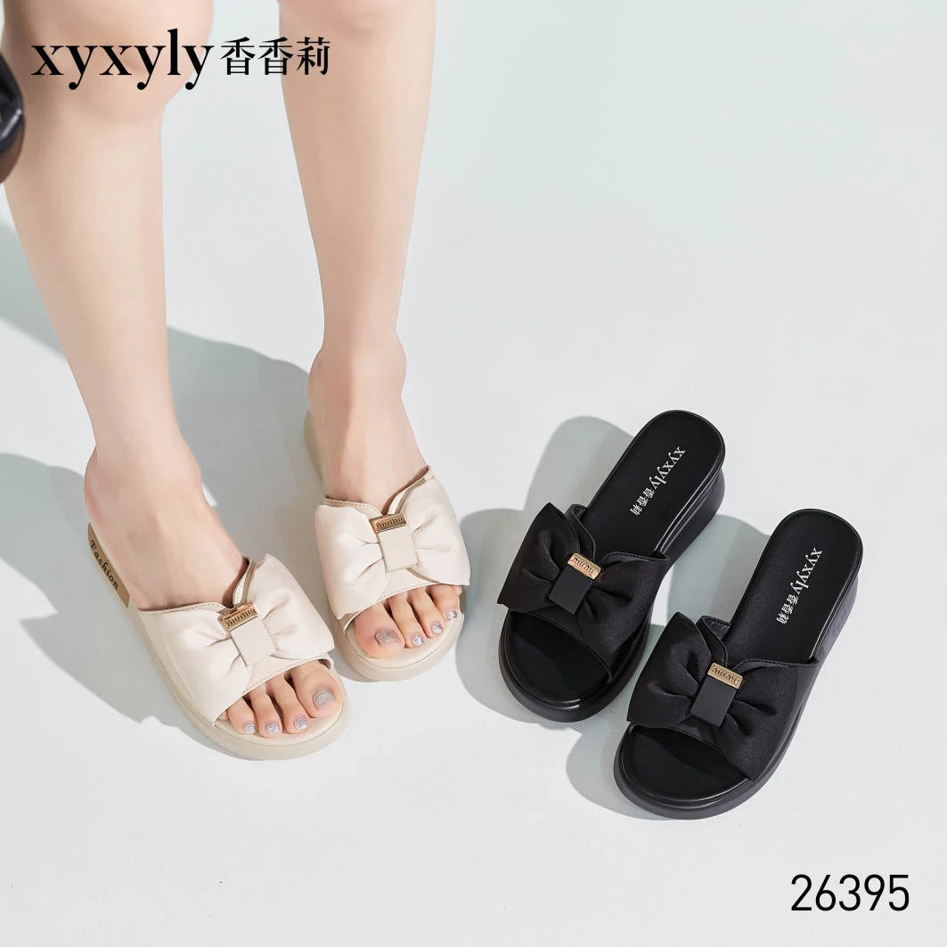 香香莉26395女鞋一字拖松糕底厚底蝴蝶结学生舒适百搭凉拖2024夏