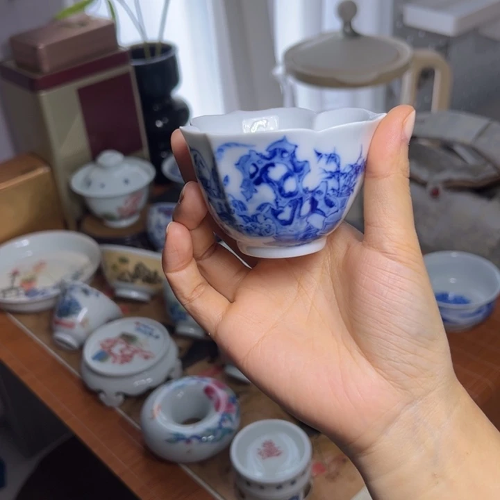 手绘青花口杯子茶具