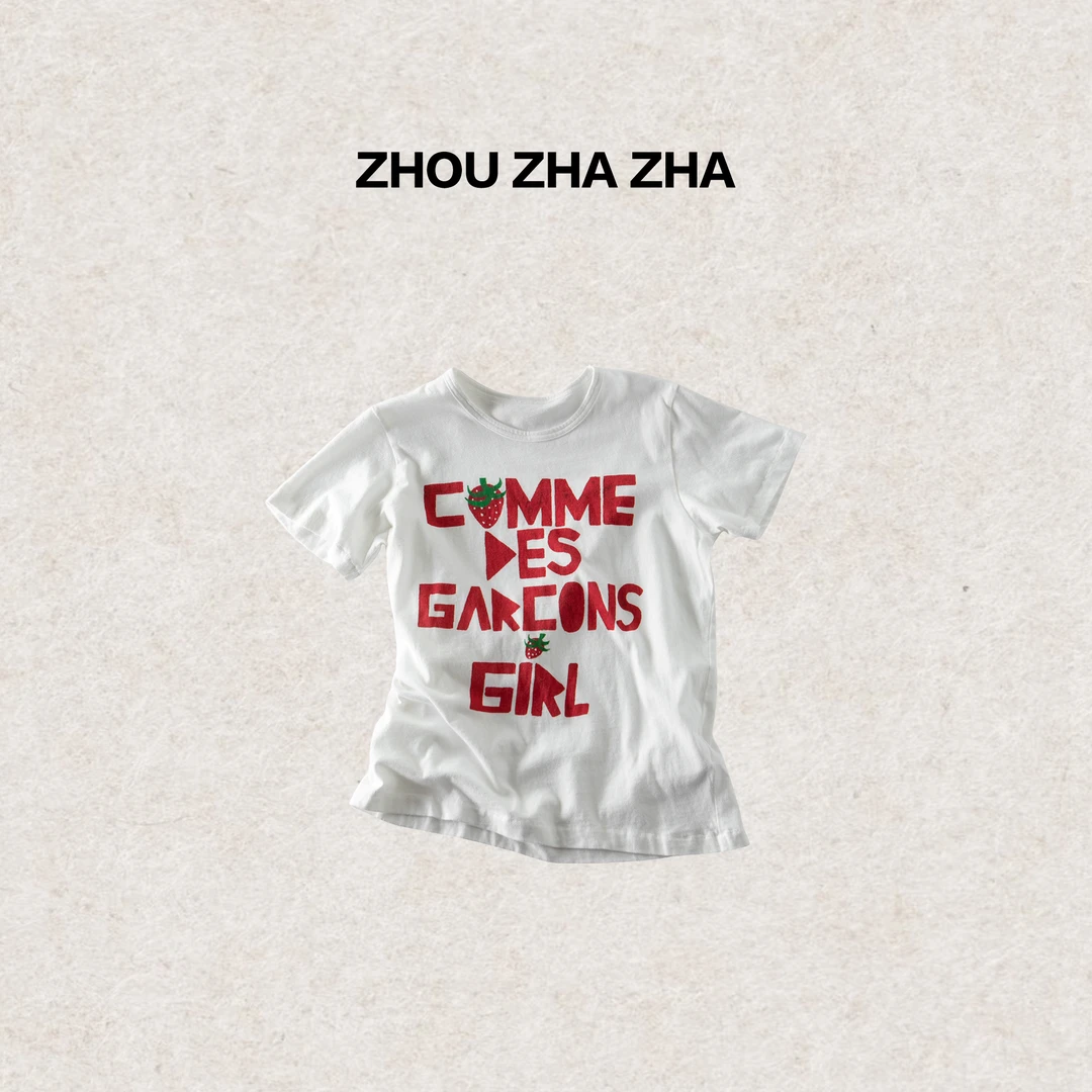 【周炸炸】夏季草莓印花字母宽松休闲短袖T恤#256831