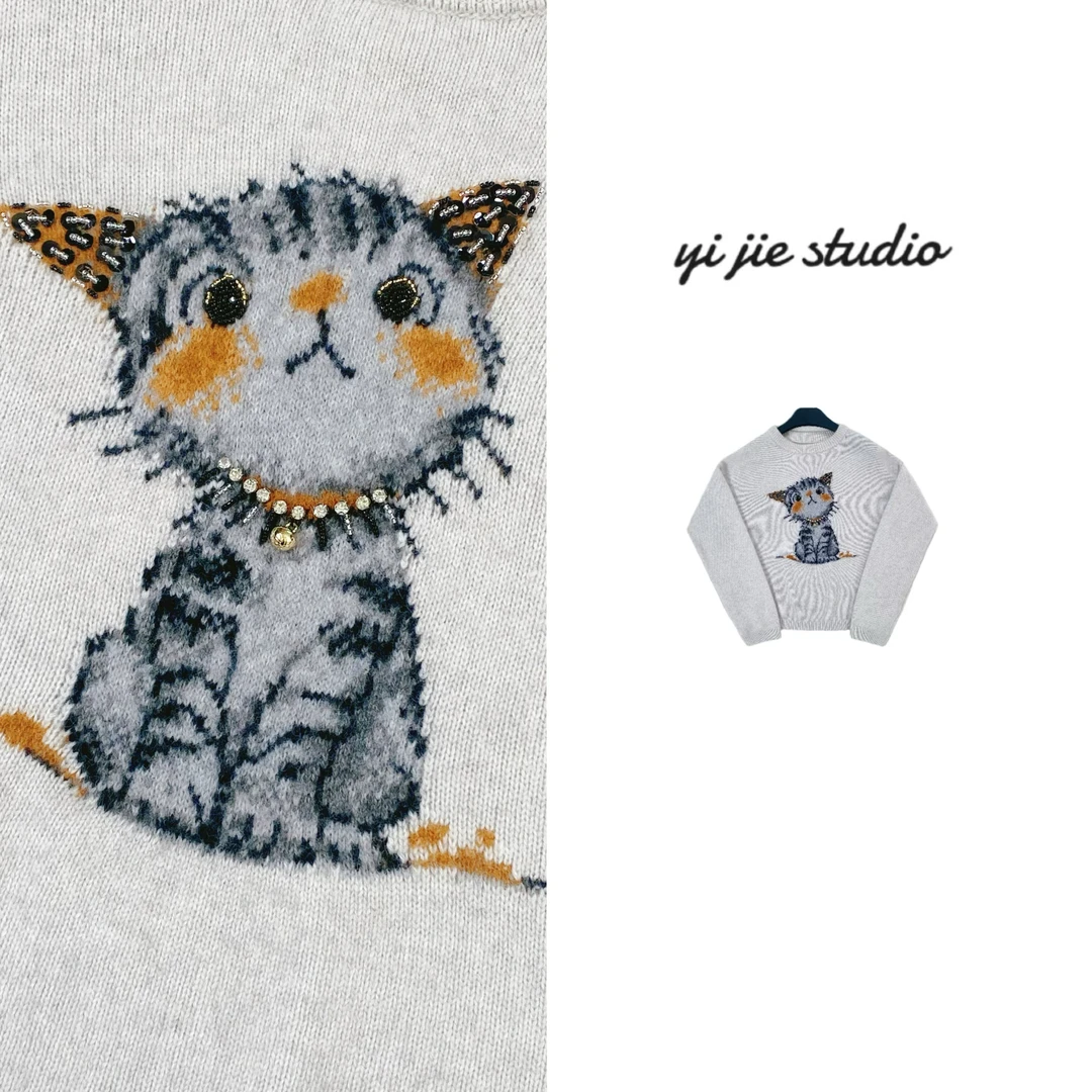 YJ studio【小叮当猫咪】重磅手工镶钻毛衣#EEYJ11008